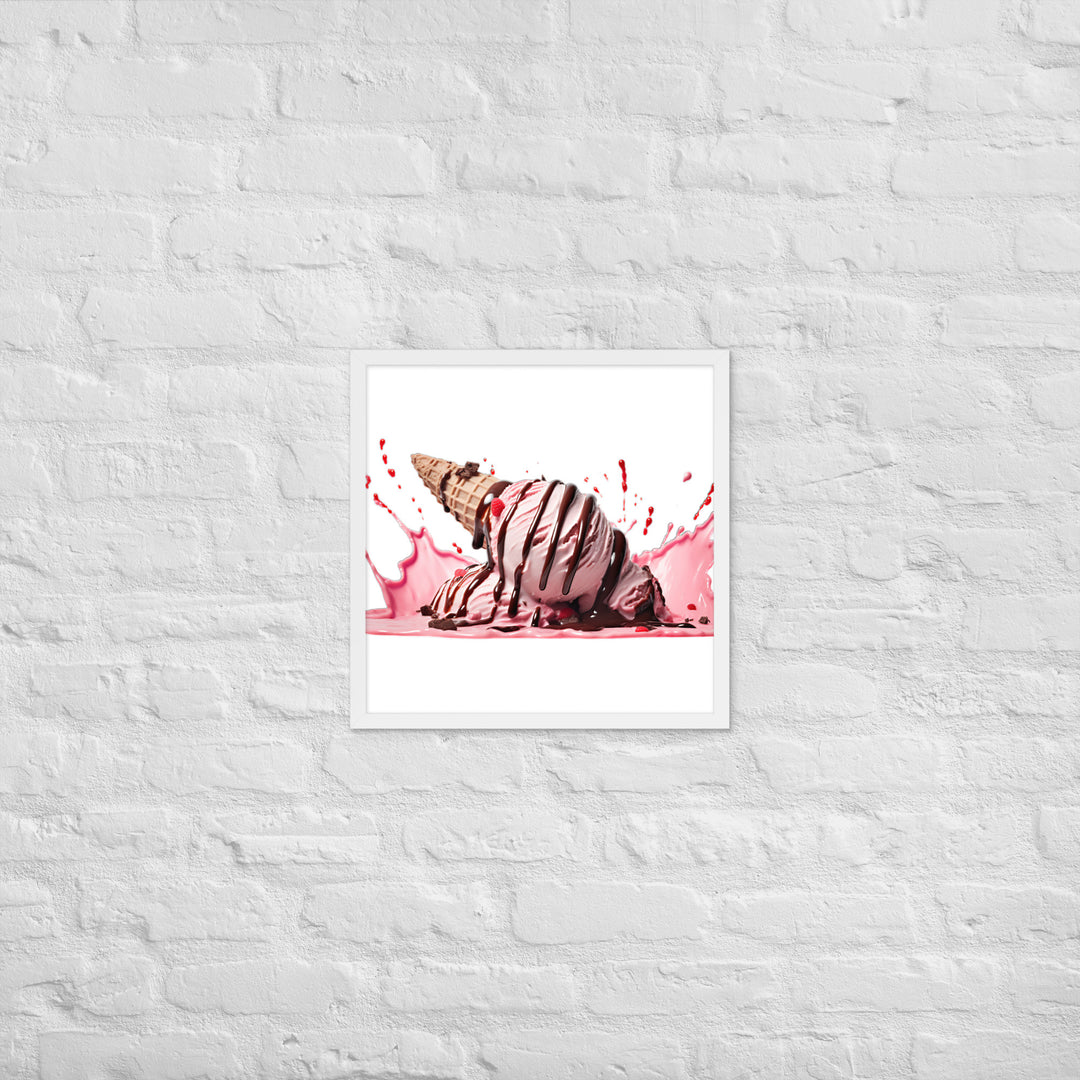 Chocolate Drizzle Over Strawberry Ice Cream Framed poster 🤤 from Yumify.AI