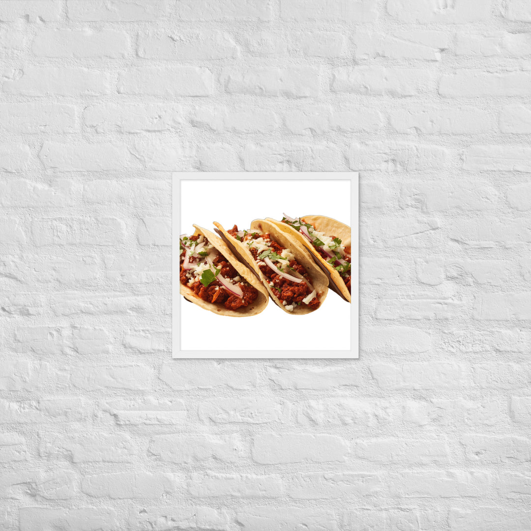 Spicy Chorizo Tacos Glow Framed poster 🤤 from Yumify.AI