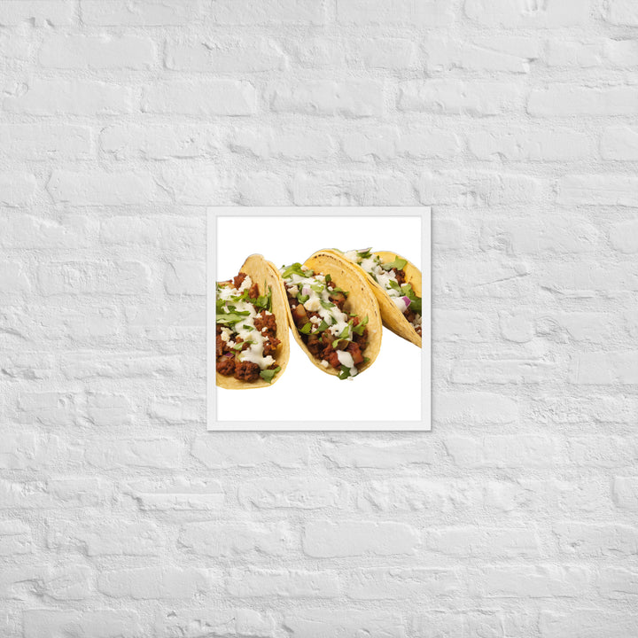 Spicy Chorizo Tacos Glow Framed poster 🤤 from Yumify.AI