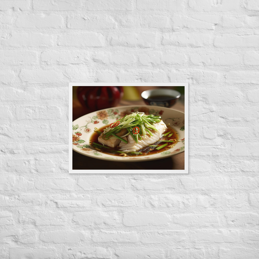 Steamed Fish with Ginger and Scallions Framed poster 🤤 from Yumify.AI