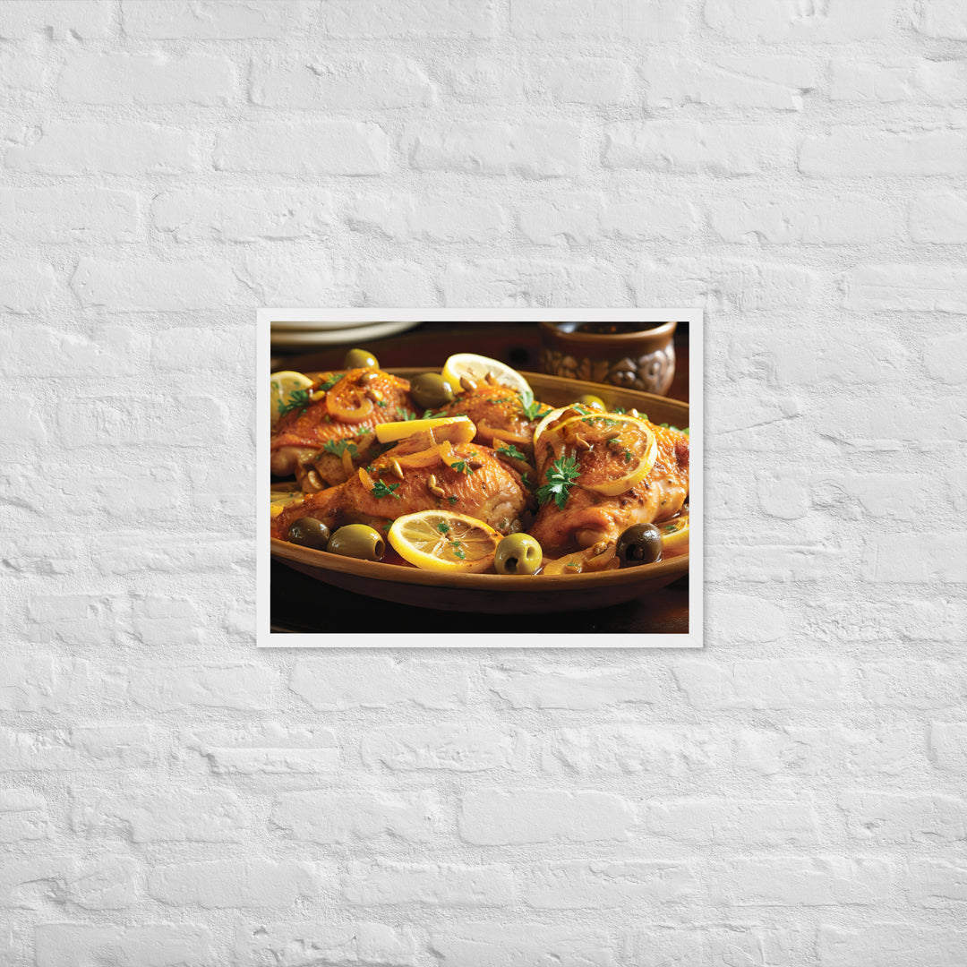 Moroccan Chicken with Preserved Lemons and Olives Framed poster 🤤 from Yumify.AI