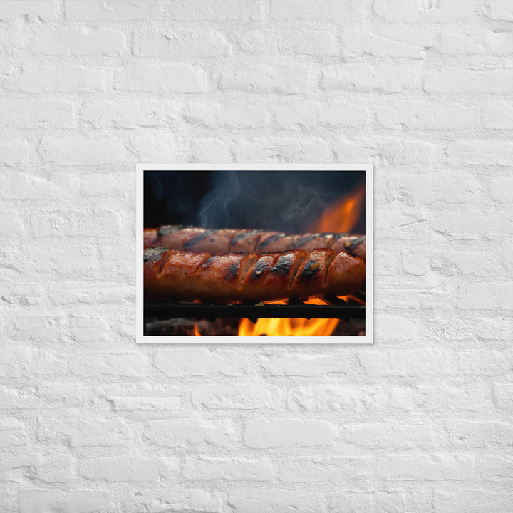 Grilled Sausage on an Open Flame Framed poster 🤤 from Yumify.AI