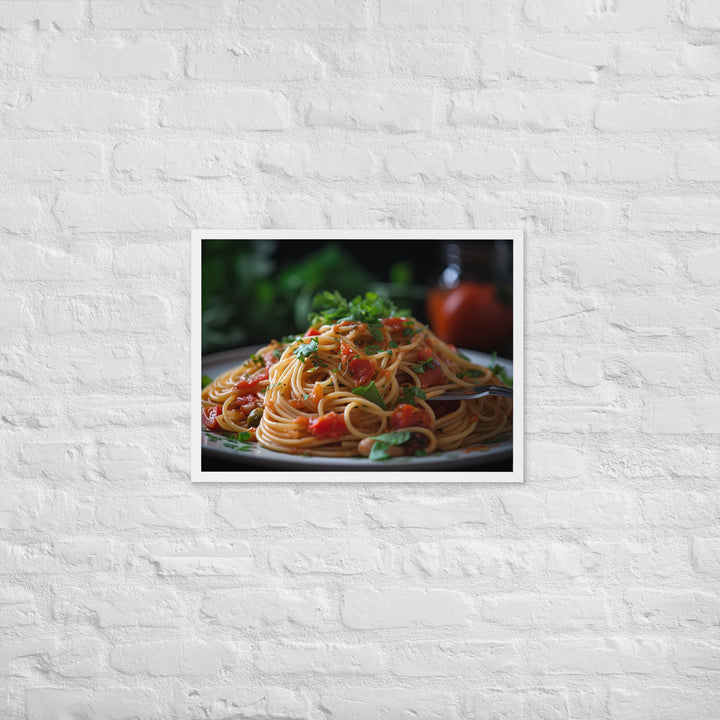 Vegan Spaghetti with Tomato Sauce Framed poster 🤤 from Yumify.AI