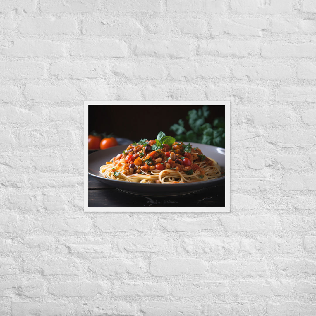 Vegan Spaghetti with Tomato Sauce Framed poster 🤤 from Yumify.AI