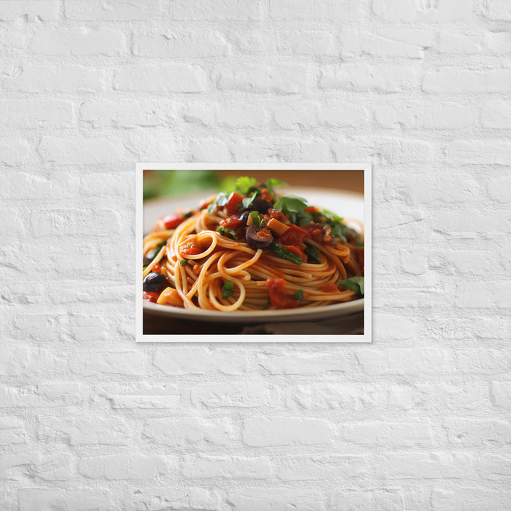 Vegan Spaghetti with Tomato Sauce Framed poster 🤤 from Yumify.AI