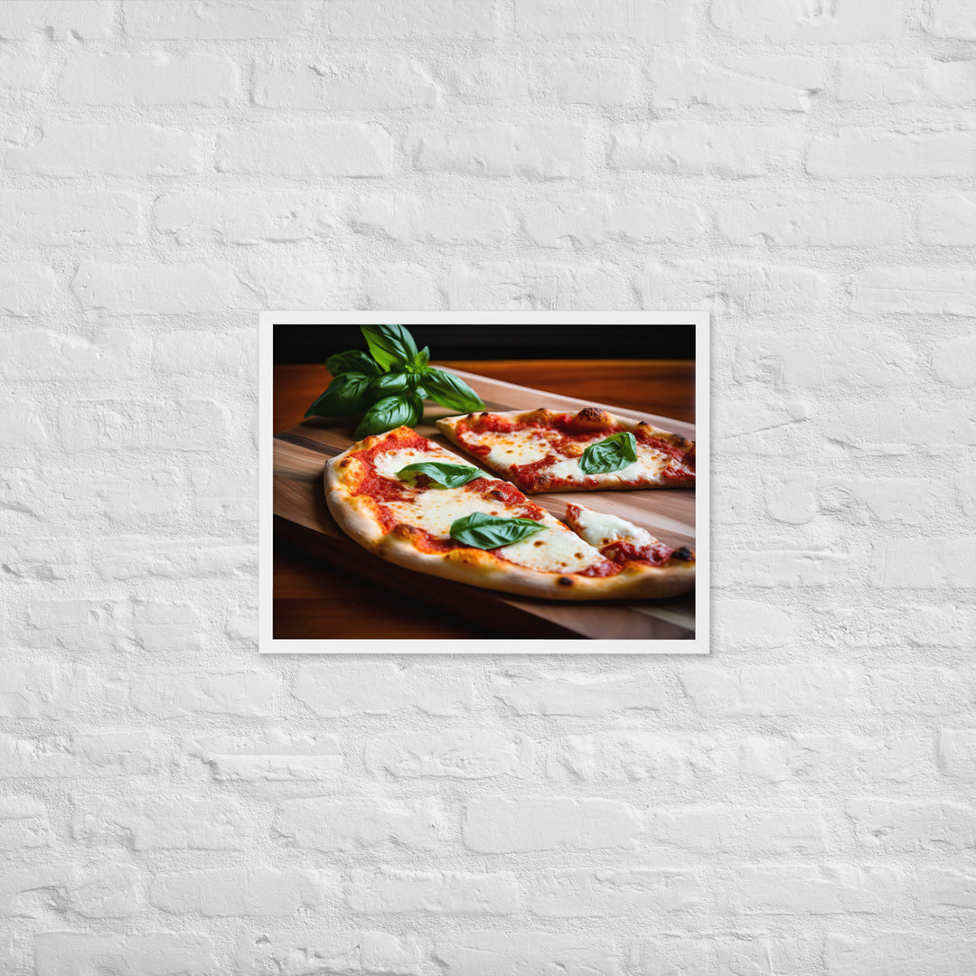 A Margherita Pizza with Fresh Basil Framed poster 🤤 from Yumify.AI