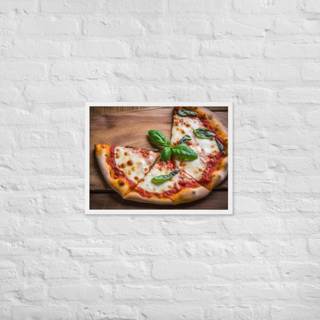 A Margherita Pizza with Fresh Basil Framed poster 🤤 from Yumify.AI