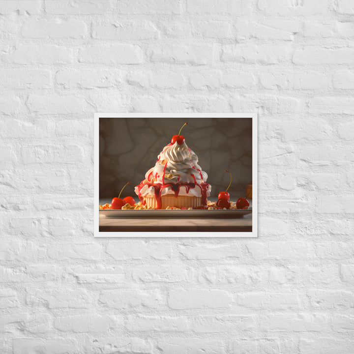 Strawberry Shortcake Soft Serve Sundae Framed poster 🤤 from Yumify.AI