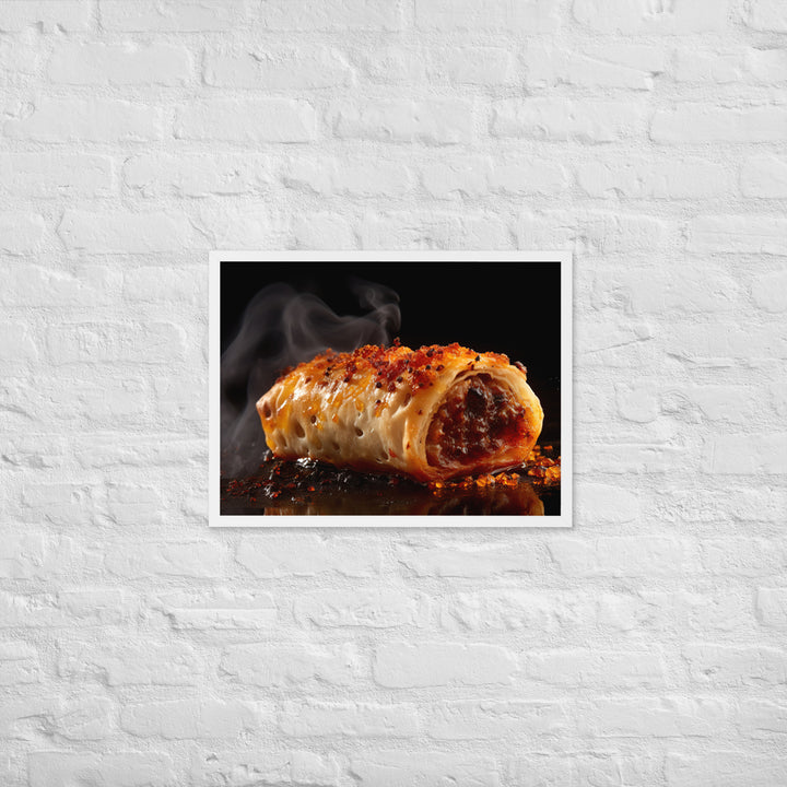 Spicy Sausage Roll Framed poster 🤤 from Yumify.AI