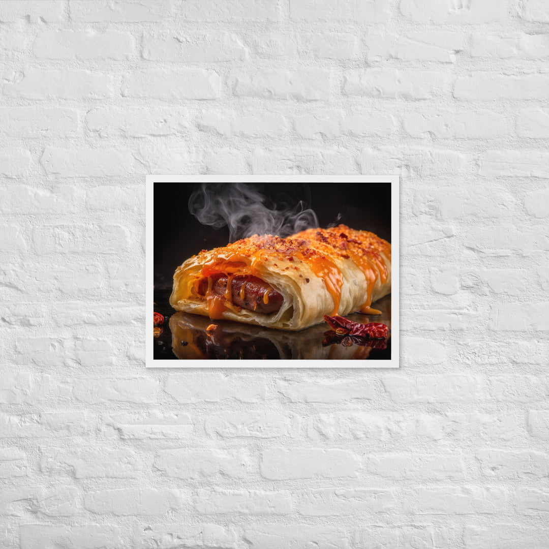 Spicy Sausage Roll Framed poster 🤤 from Yumify.AI