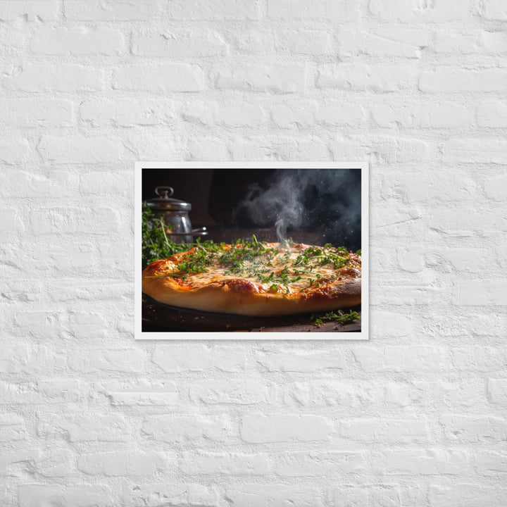 Pizza topped with melted Parmesan cheese Framed poster 🤤 from Yumify.AI