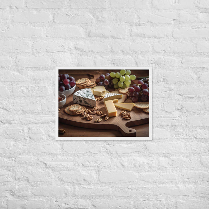 A cheese board featuring creamy brie Framed poster 🤤 from Yumify.AI