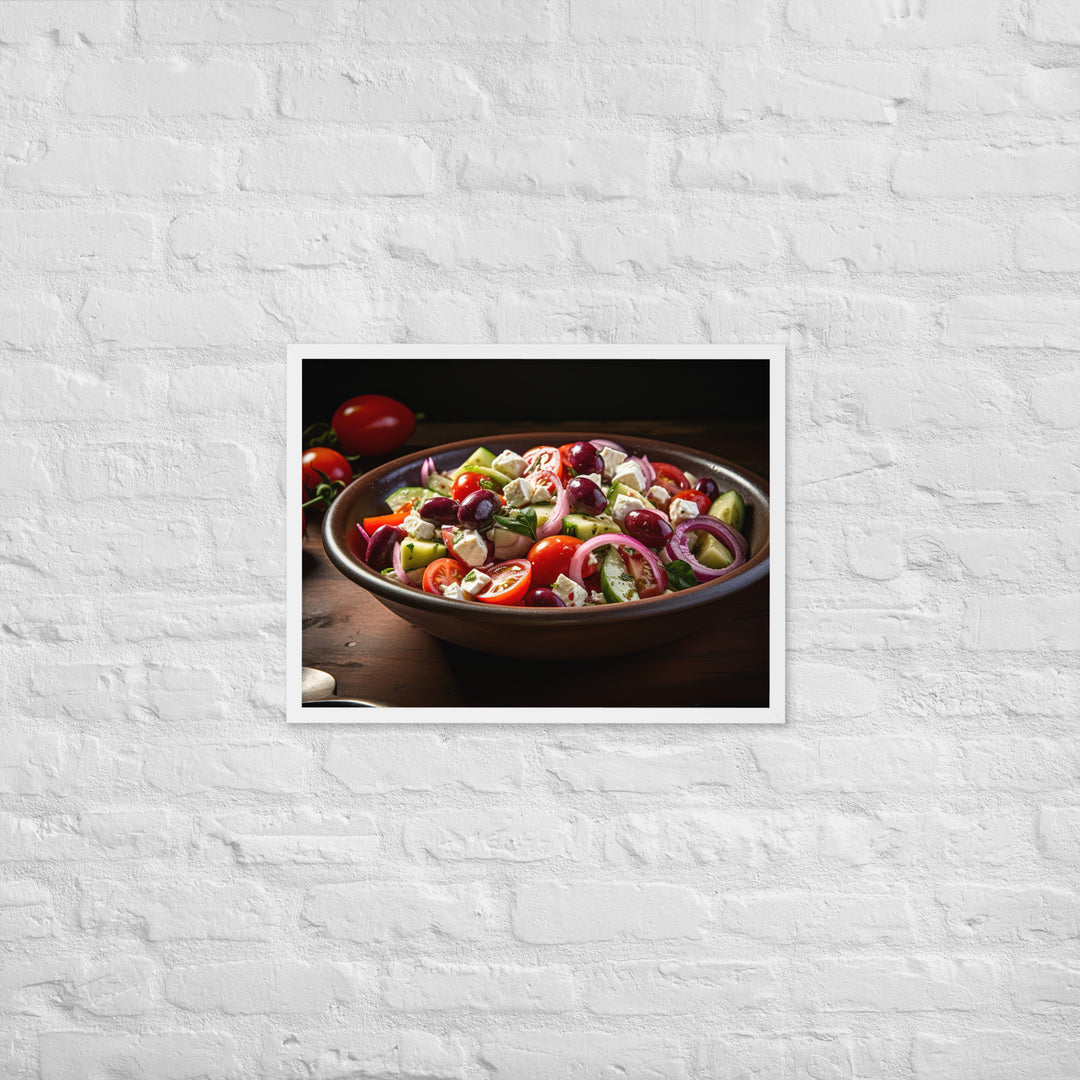 Classic Greek salad with ripe cherry tomatoes Framed poster 🤤 from Yumify.AI