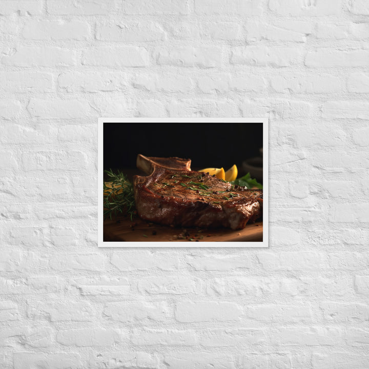 T-Bone Steak on a Wooden Board Framed poster 🤤 from Yumify.AI