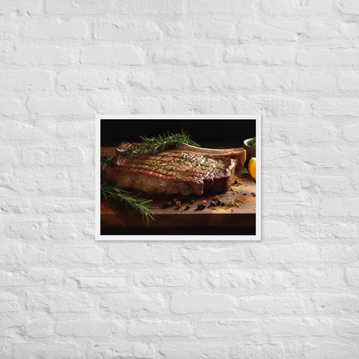 T-Bone Steak on a Wooden Board Framed poster 🤤 from Yumify.AI