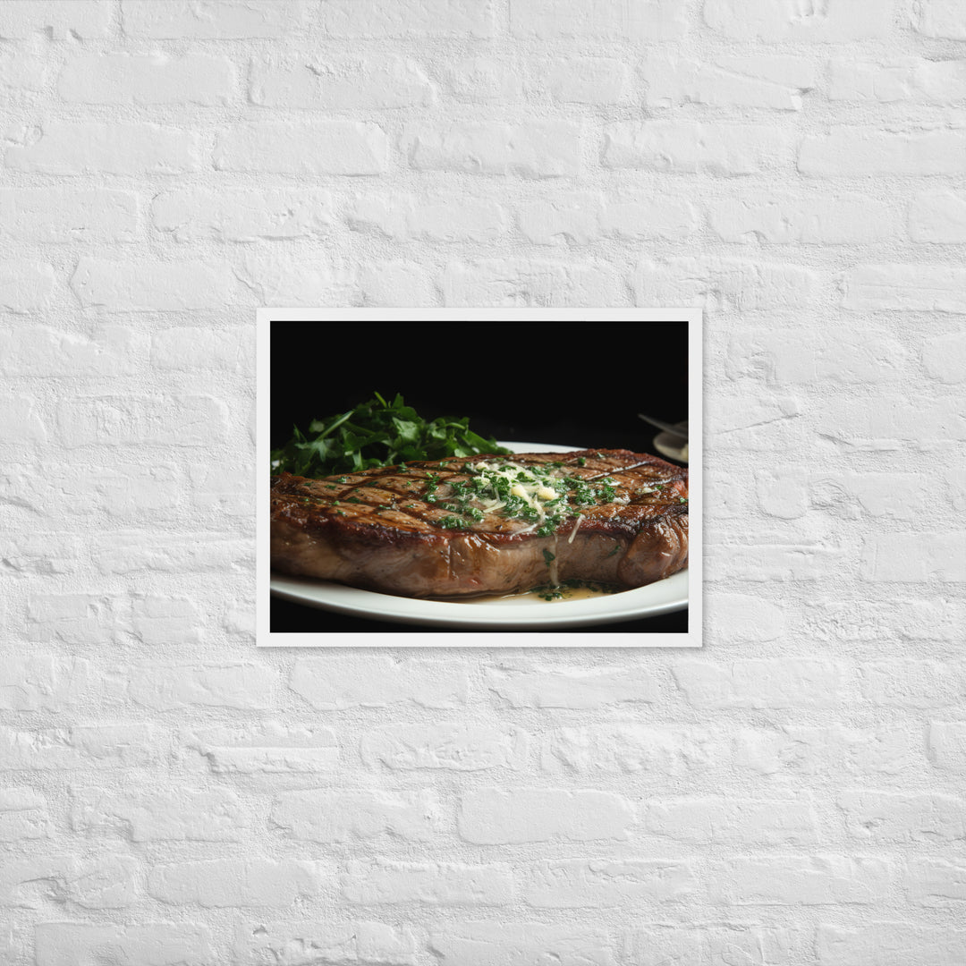 New York Strip Steak with Garlic Butter and Herbs Framed poster 🤤 from Yumify.AI