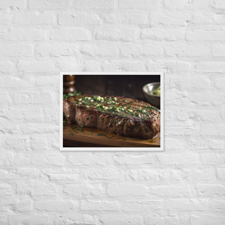 New York Strip Steak with Garlic Butter and Herbs Framed poster 🤤 from Yumify.AI