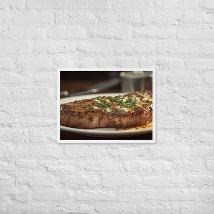 New York Strip Steak with Garlic Butter and Herbs Framed poster 🤤 from Yumify.AI