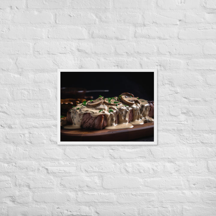 New York Strip Steak with Creamy Mushroom Sauce Framed poster 🤤 from Yumify.AI