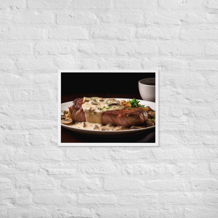 New York Strip Steak with Creamy Mushroom Sauce Framed poster 🤤 from Yumify.AI