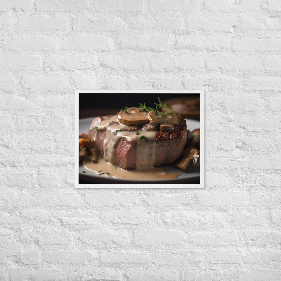 New York Strip Steak with Creamy Mushroom Sauce Framed poster 🤤 from Yumify.AI