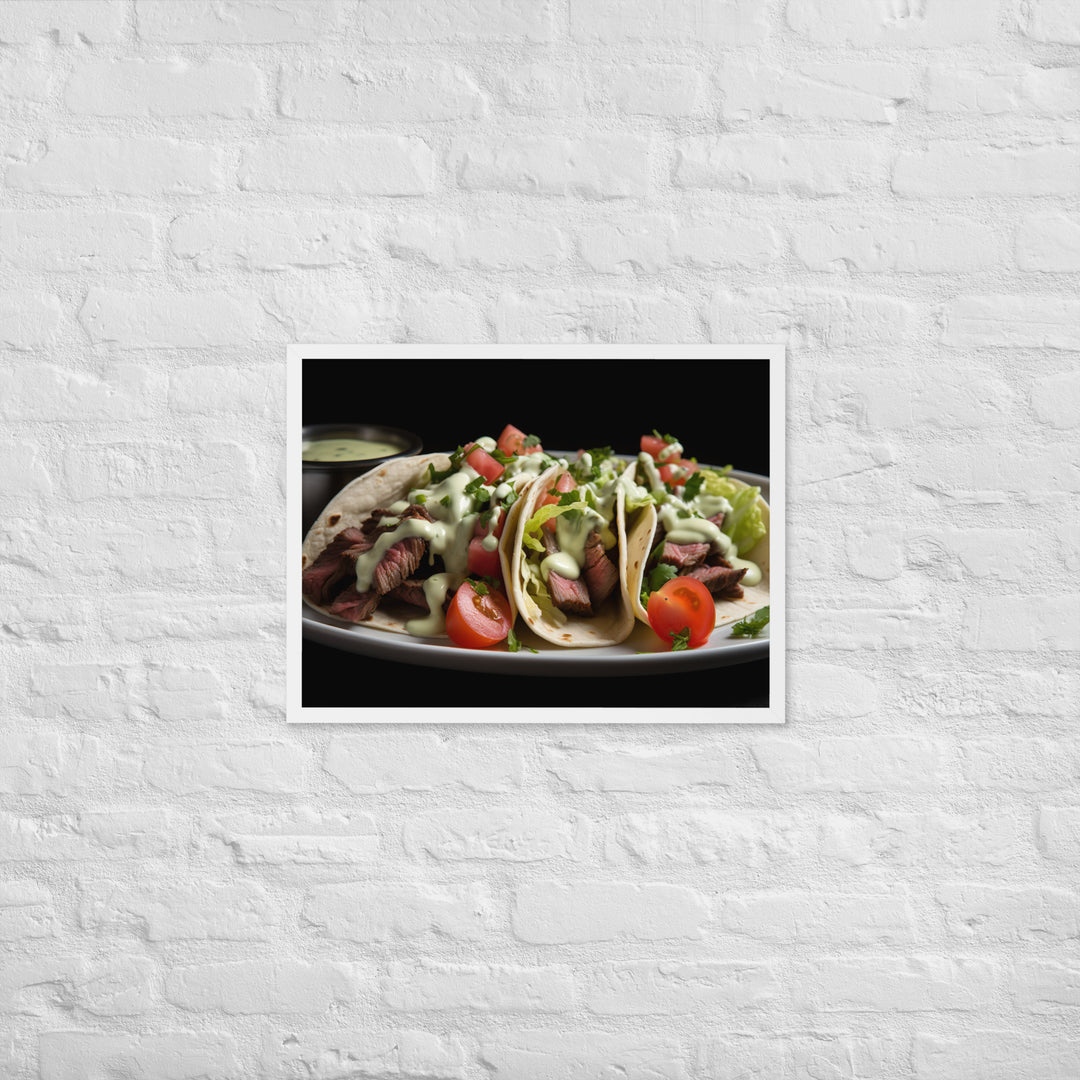 Hanger Steak Tacos with Cilantro Lime Sauce Framed poster 🤤 from Yumify.AI