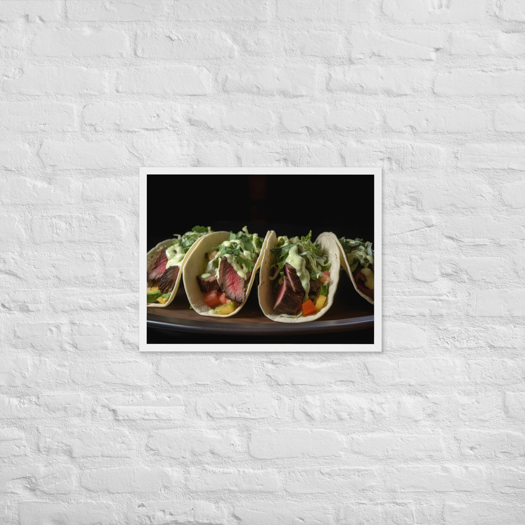 Hanger Steak Tacos with Cilantro Lime Sauce Framed poster 🤤 from Yumify.AI