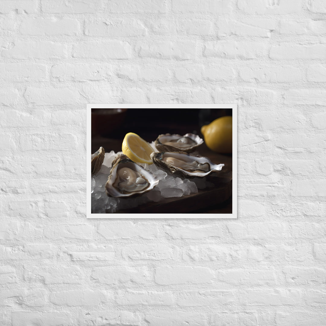 Succulent Eastern Oysters on Ice Framed poster 🤤 from Yumify.AI