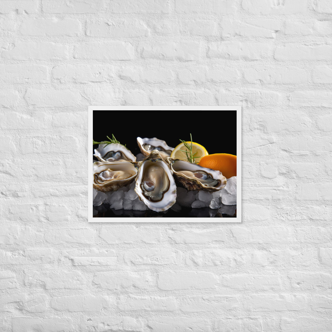 Succulent Eastern Oysters on Ice Framed poster 🤤 from Yumify.AI