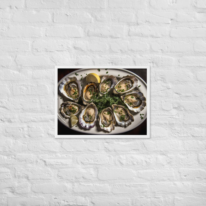 Grilled Wellfleet Oysters with Garlic Butter Framed poster 🤤 from Yumify.AI