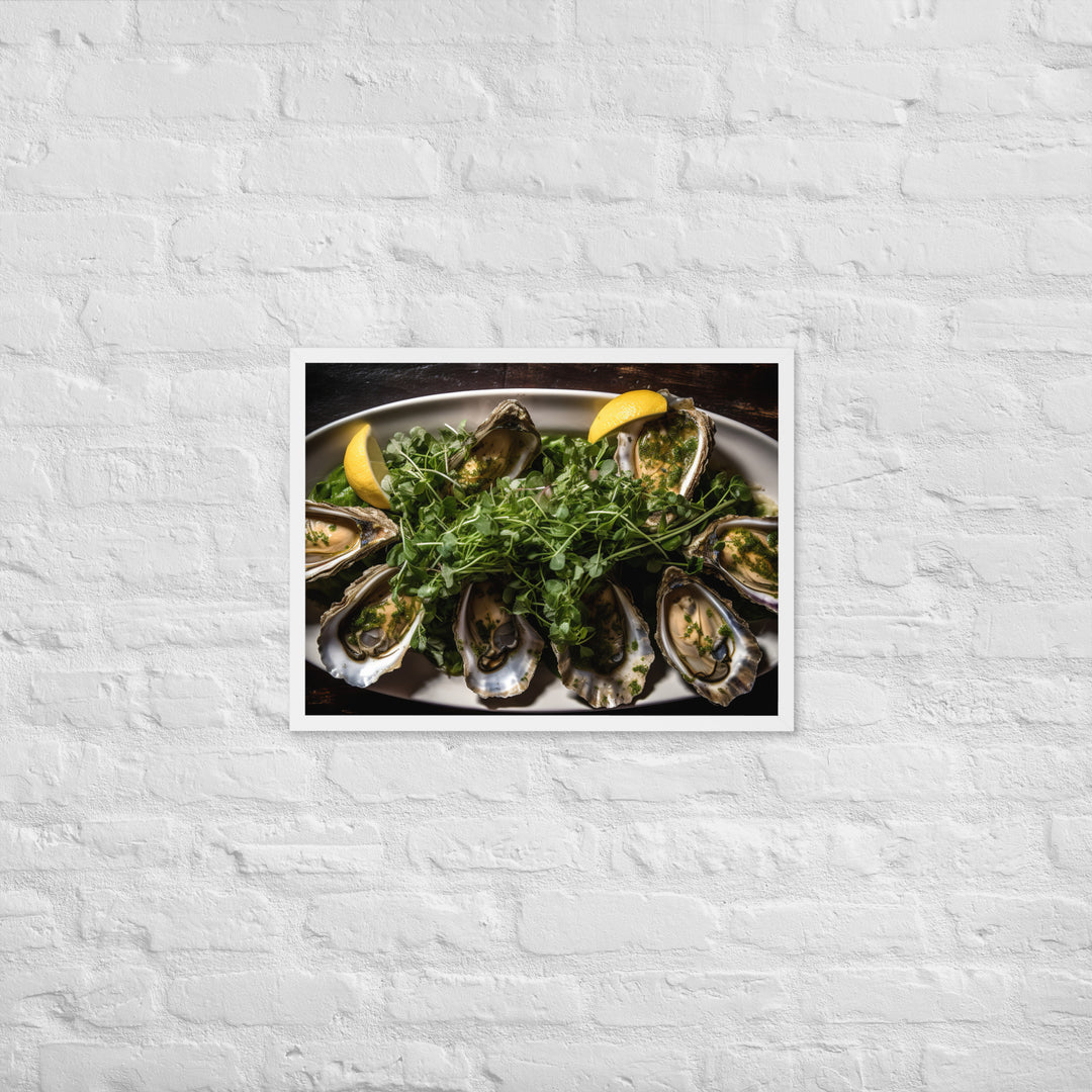 Grilled Wellfleet Oysters with Garlic Butter Framed poster 🤤 from Yumify.AI