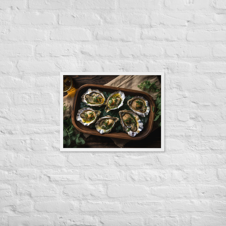 Grilled Olympia Oysters with Herb Butter Framed poster 🤤 from Yumify.AI