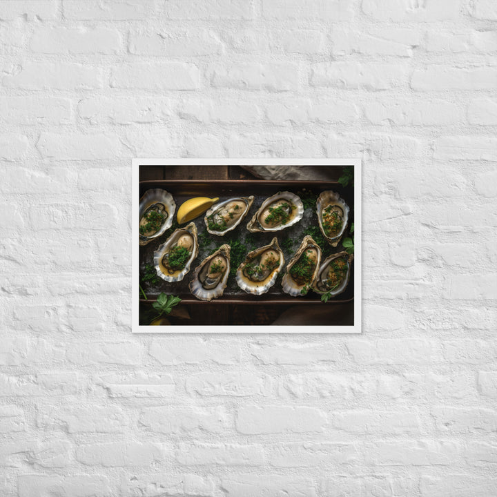 Grilled Eastern Oysters with Garlic Butter Framed poster 🤤 from Yumify.AI