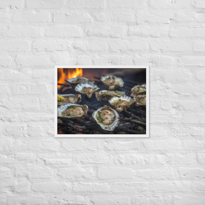 Grilled Malpeque Oysters with Garlic Butter Framed poster 🤤 from Yumify.AI