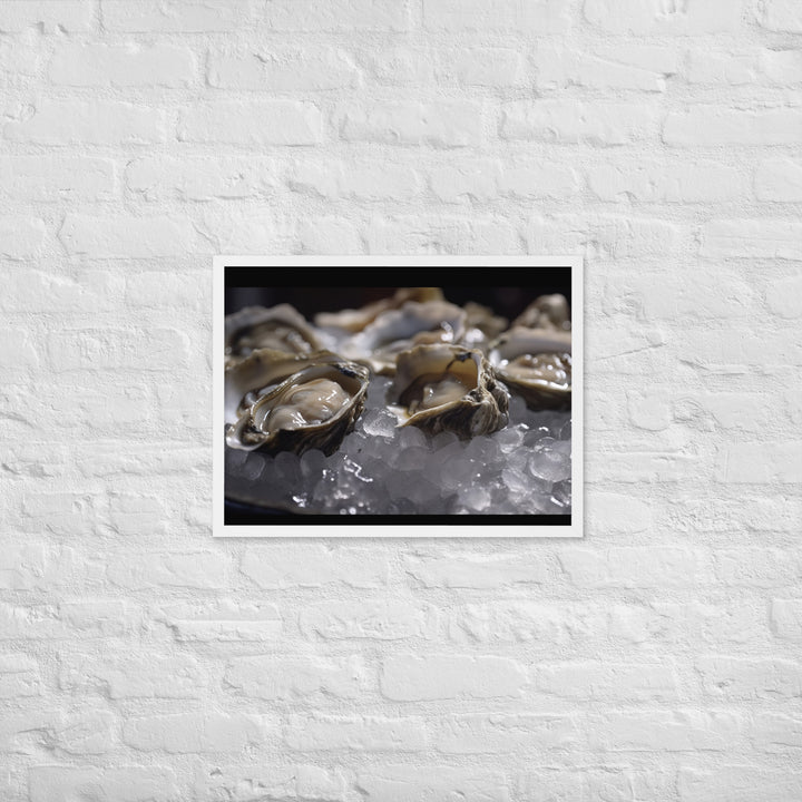 Freshly Shucked Pacific Oysters on Ice Framed poster 🤤 from Yumify.AI