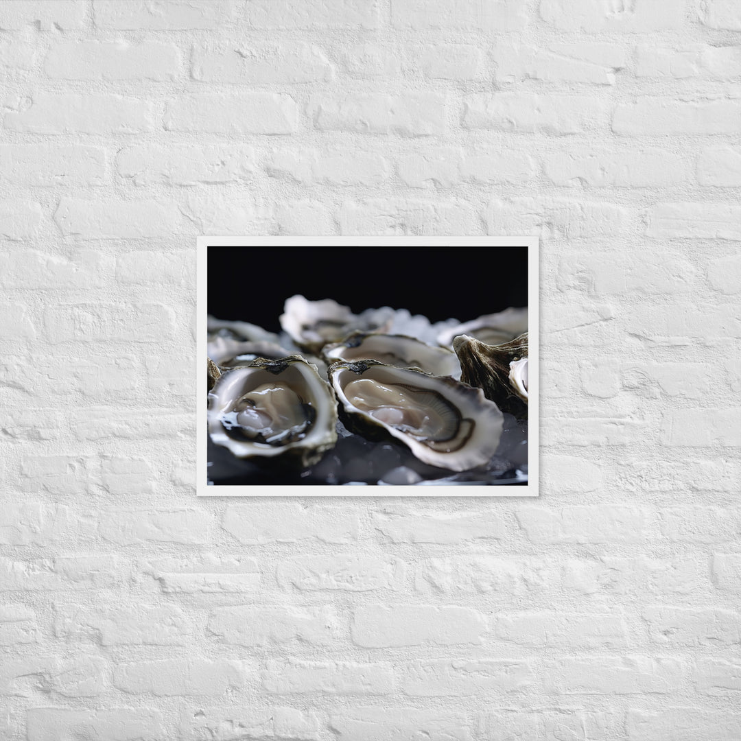 Freshly Shucked Pacific Oysters on Ice Framed poster 🤤 from Yumify.AI