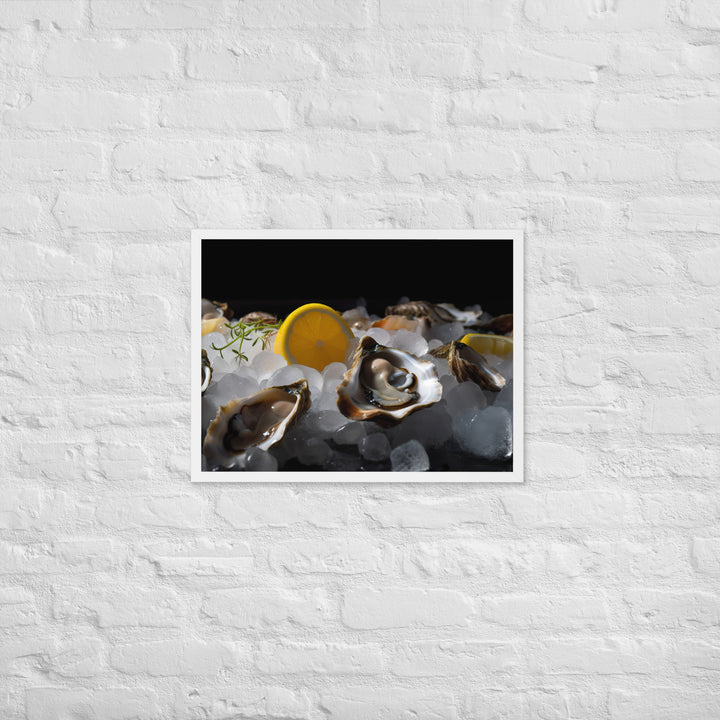 Freshly Shucked European Flat Oysters on Ice Framed poster 🤤 from Yumify.AI