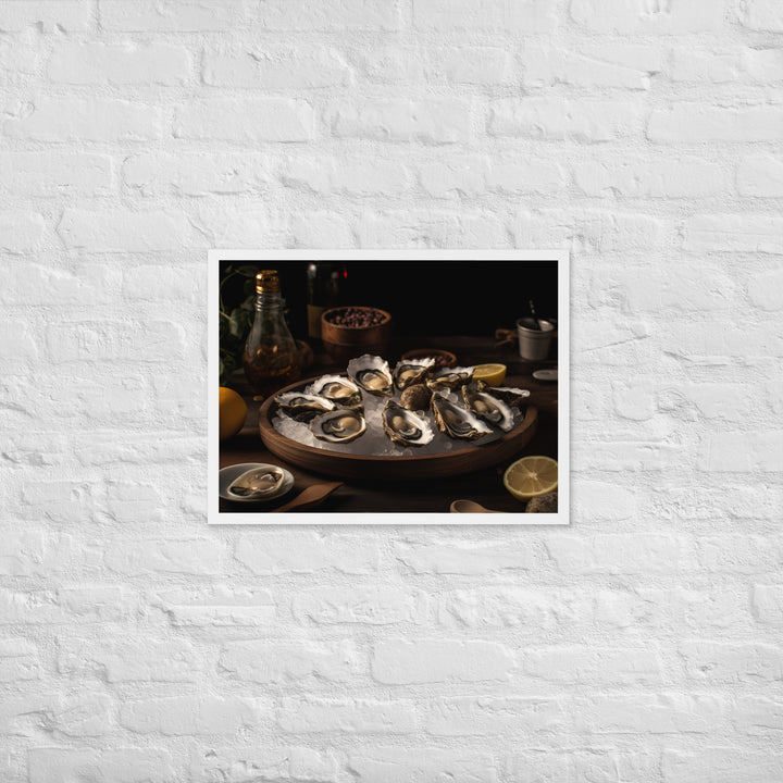 Freshly Shucked European Flat Oysters on Ice Framed poster 🤤 from Yumify.AI