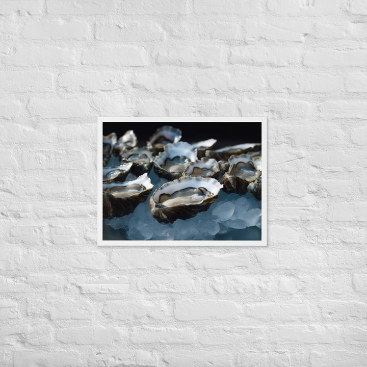 Freshly Shucked Blue Point Oysters on Ice Framed poster 🤤 from Yumify.AI