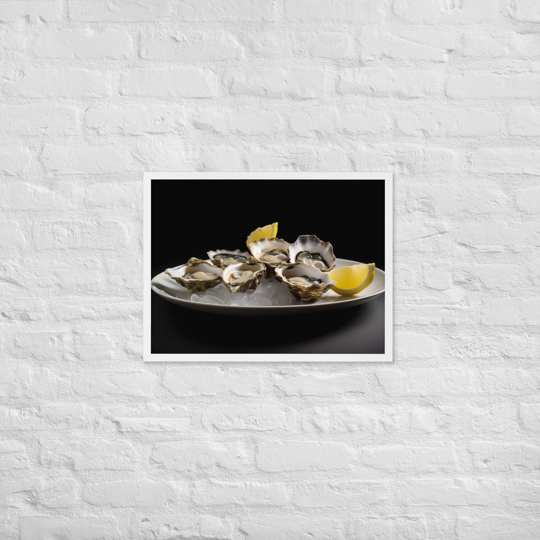 European Flat Oysters with a Splash of Lemon Framed poster 🤤 from Yumify.AI