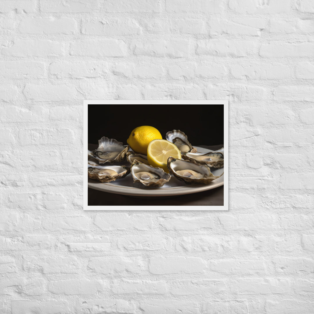 European Flat Oysters with a Splash of Lemon Framed poster 🤤 from Yumify.AI