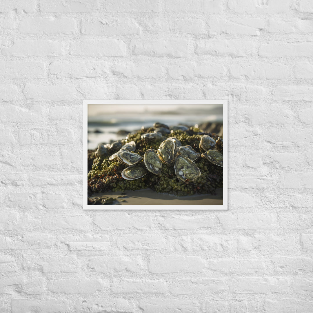 European Flat Oysters on a Bed of Seaweed Framed poster 🤤 from Yumify.AI