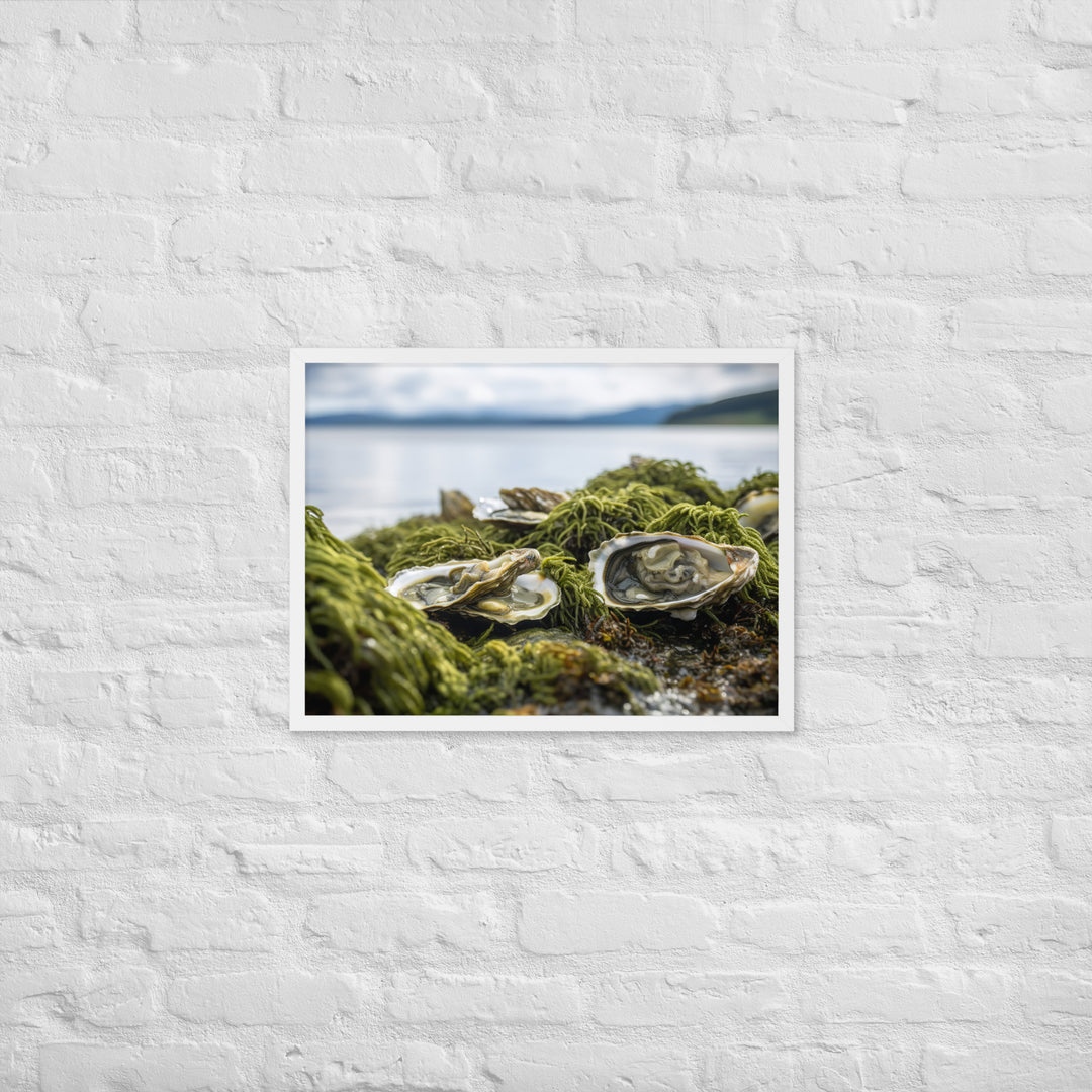 European Flat Oysters on a Bed of Seaweed Framed poster 🤤 from Yumify.AI