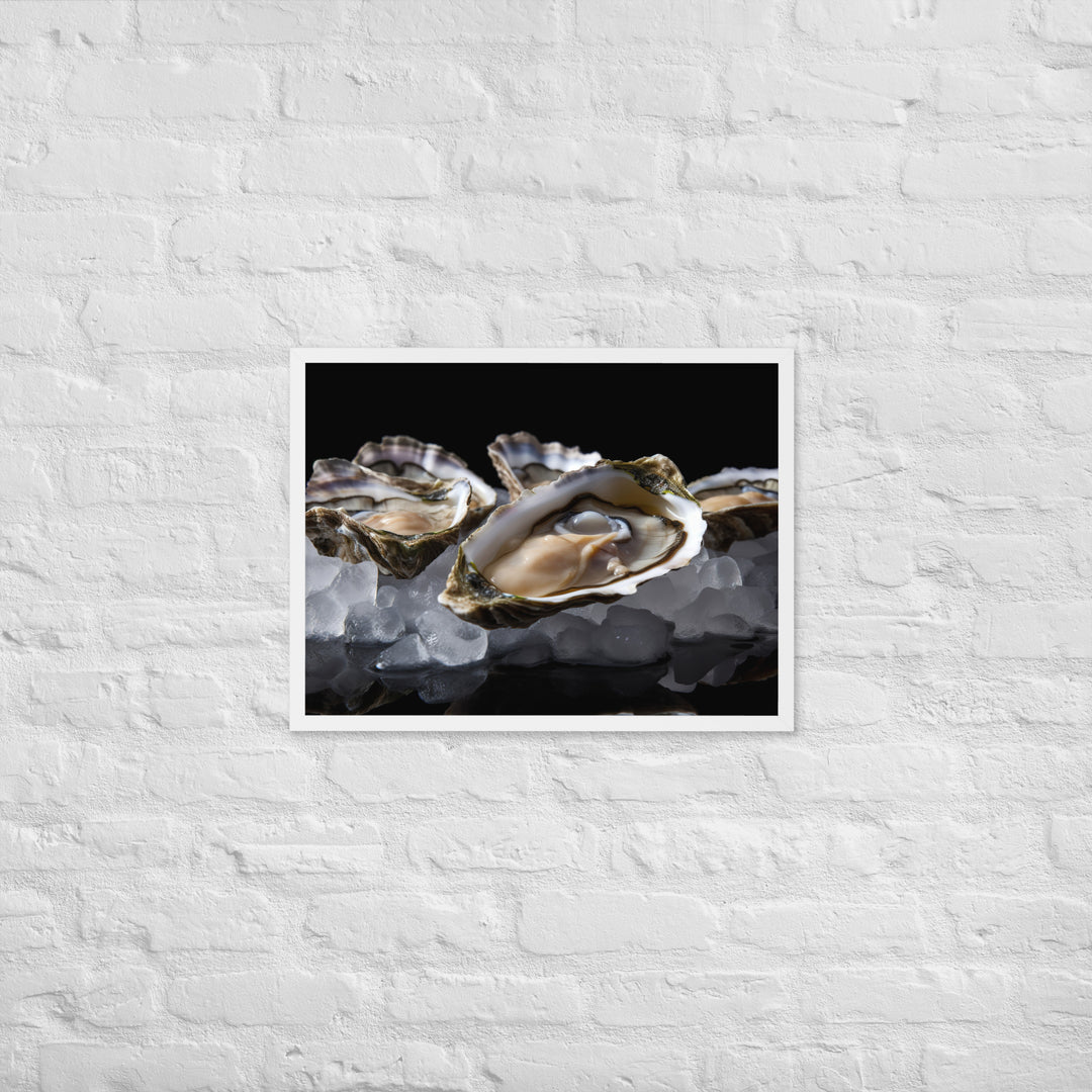 Delicate Olympia Oysters on the Half Shell Framed poster 🤤 from Yumify.AI