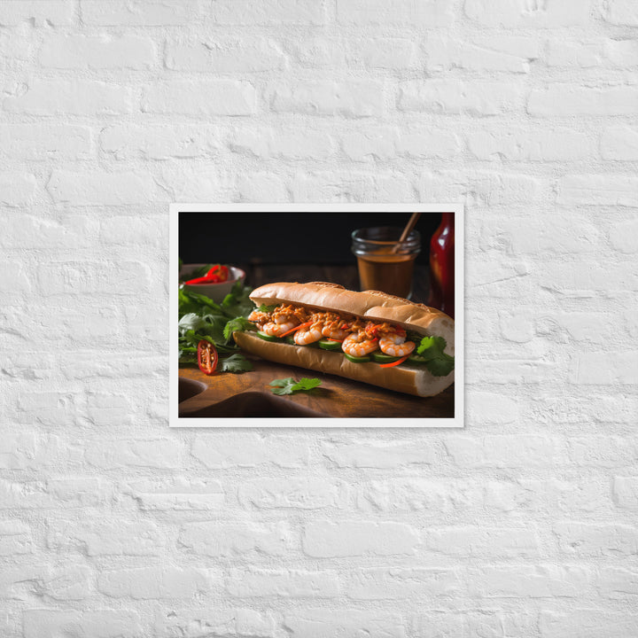 Spicy Banh Mi with Grilled Shrimp and Sriracha Mayo Framed poster 🤤 from Yumify.AI