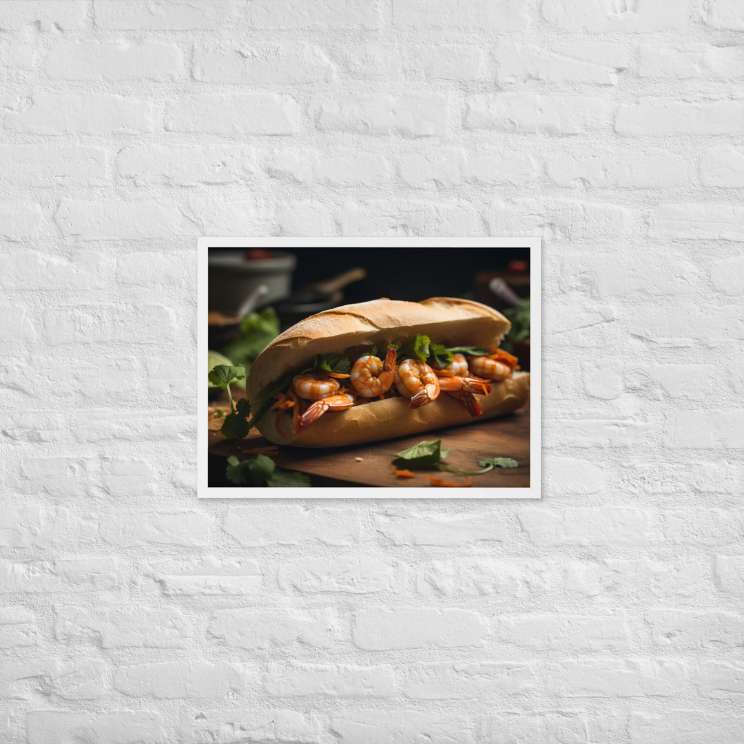 Spicy Banh Mi with Grilled Shrimp and Sriracha Mayo Framed poster 🤤 from Yumify.AI