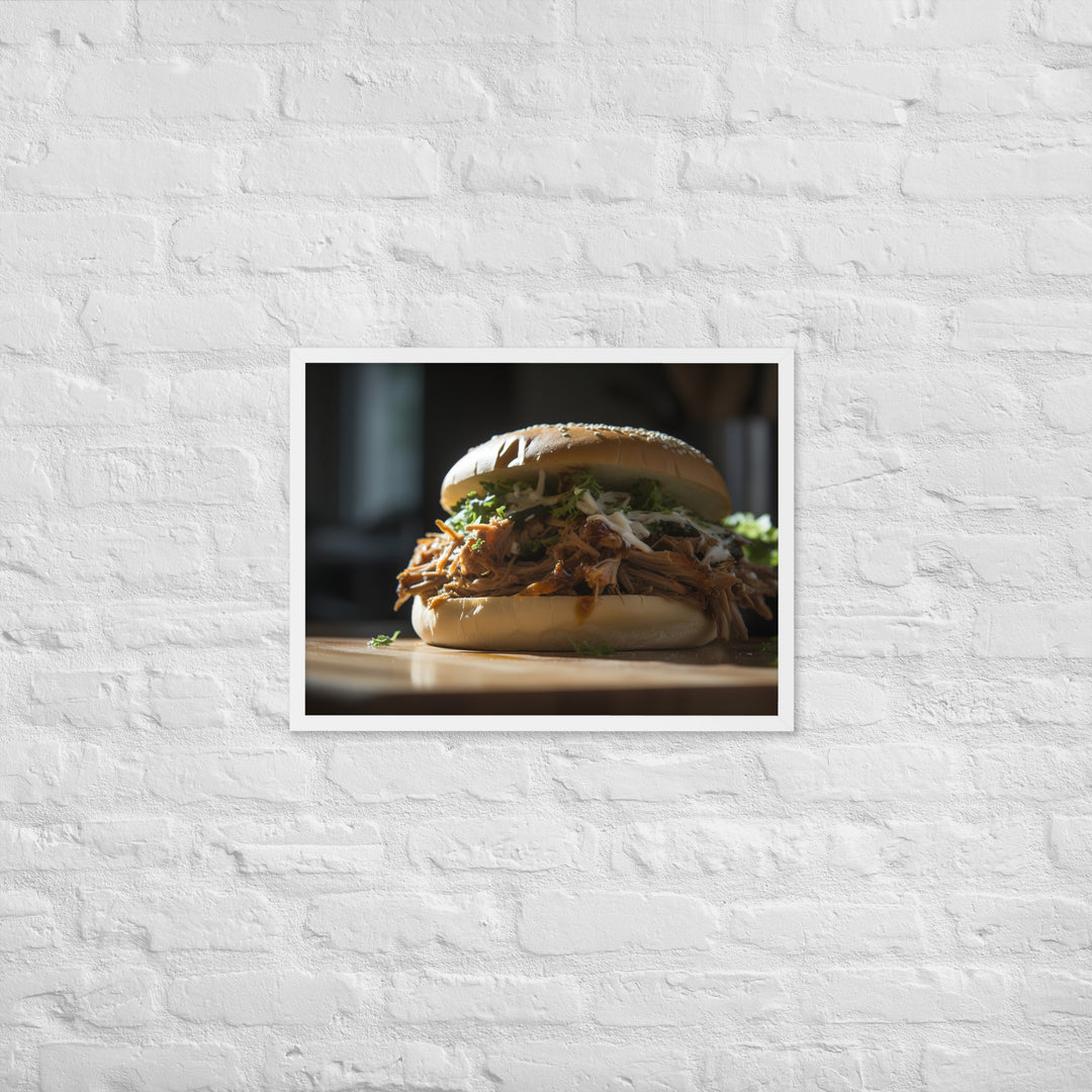 Juicy Pulled Pork Sandwich Framed poster 🤤 from Yumify.AI