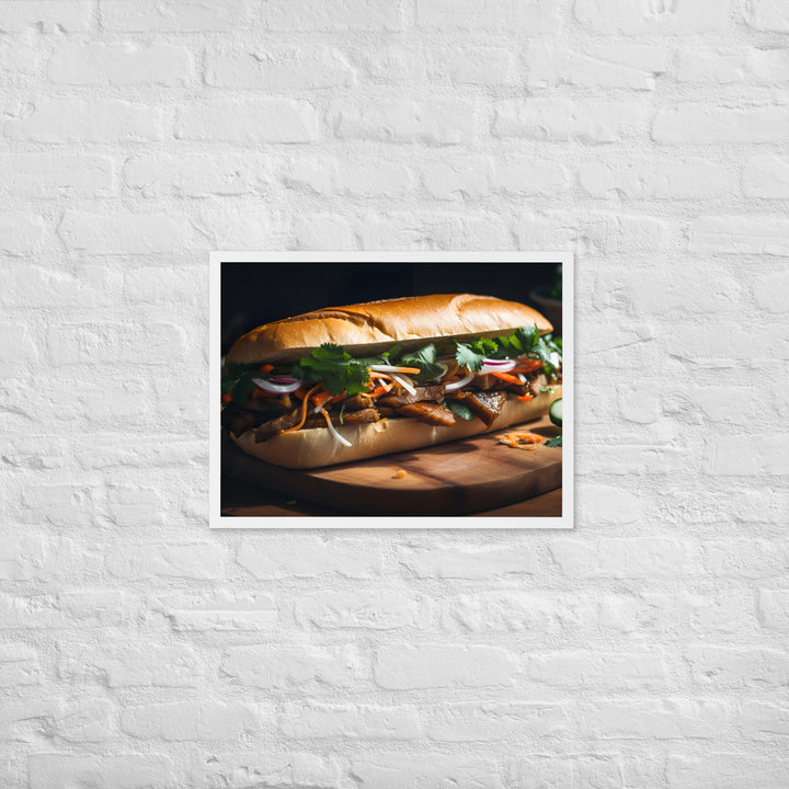 Classic Banh Mi Sandwich with Pork Belly and Caramelized Onion Framed poster 🤤 from Yumify.AI