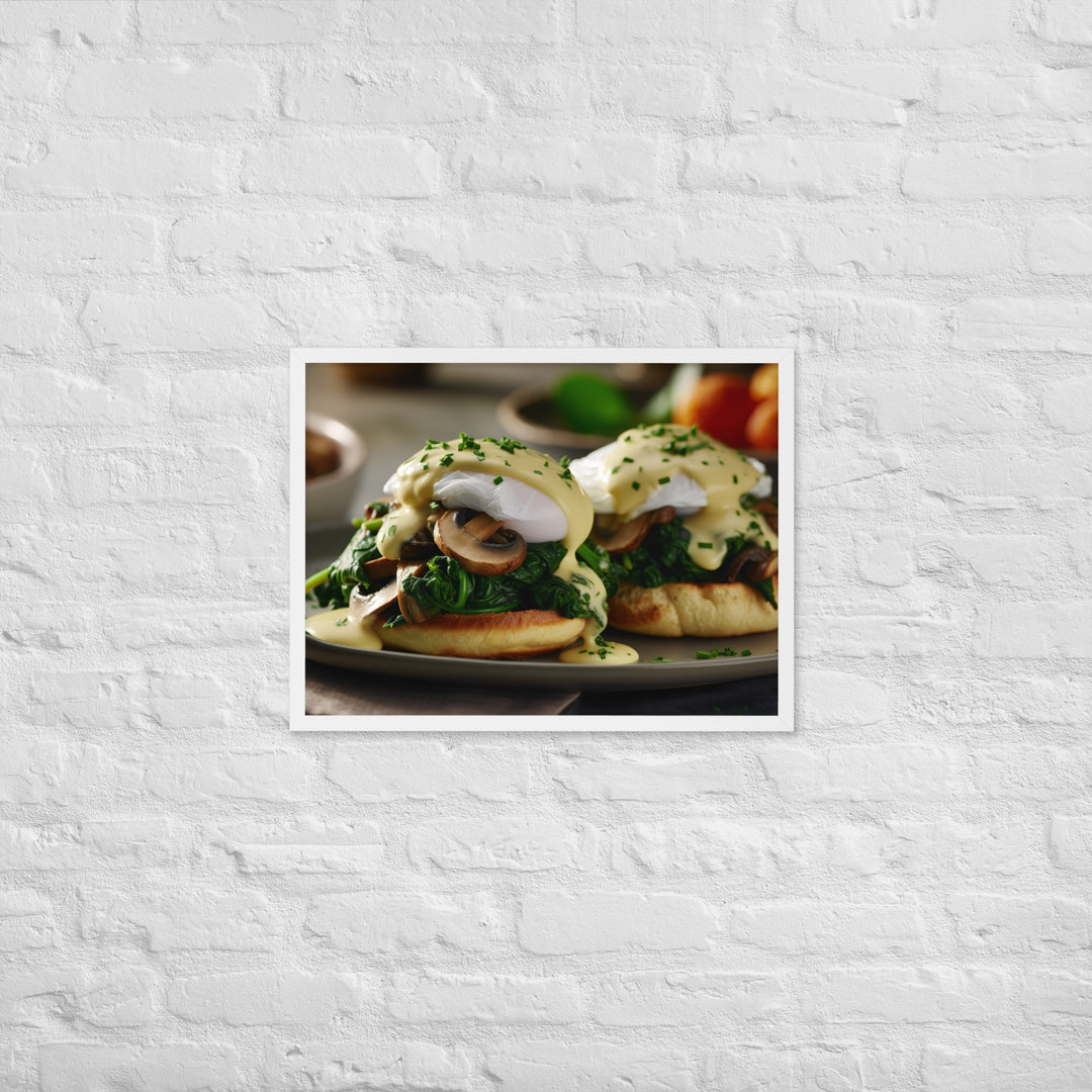 Spinach and Mushroom Eggs Benedict Framed poster 🤤 from Yumify.AI