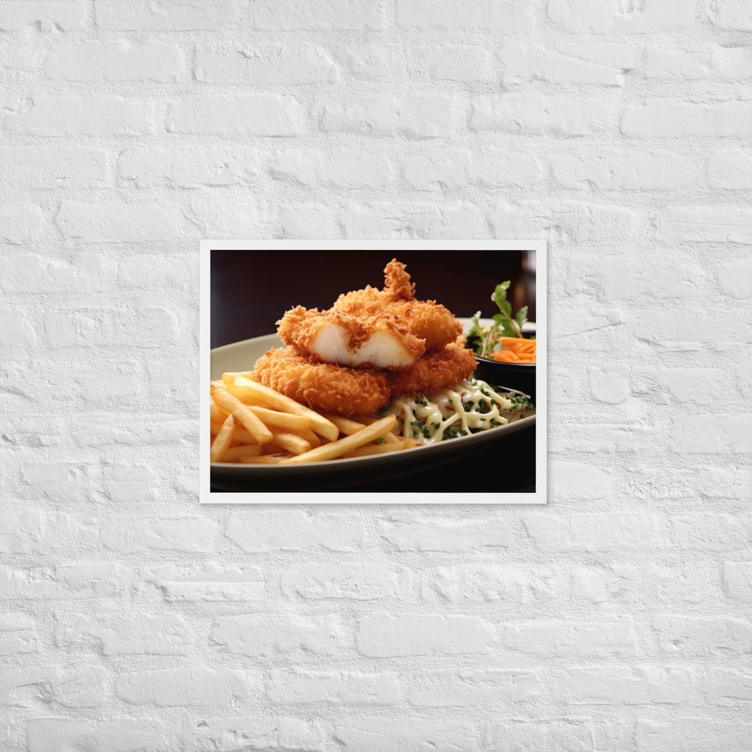 Panko Crusted Fish and Shoestring Fries Framed poster 🤤 from Yumify.AI